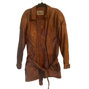 GUC Gianti Collection Men's Brown Leather Belted Jacket Zipper Pockets Size L